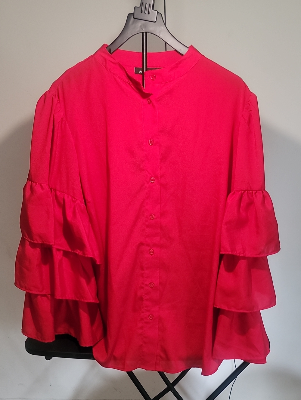 Ashley Stewart Hot Pink Ruffle Tiered Button-Down Shirt